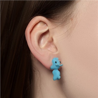 Серьги из полимерной глины «Бегемот», цвет голубой