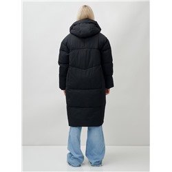 Пальто летучая мышь женское с капюшоном зимнее черного цвета 9616Ch