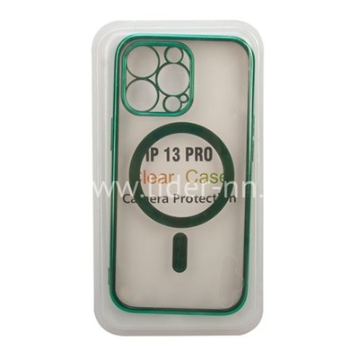 Задняя панель для  iPhone 13 Pro 6.1" Силикон с MagSafe (блистер) прозрачная/зеленая