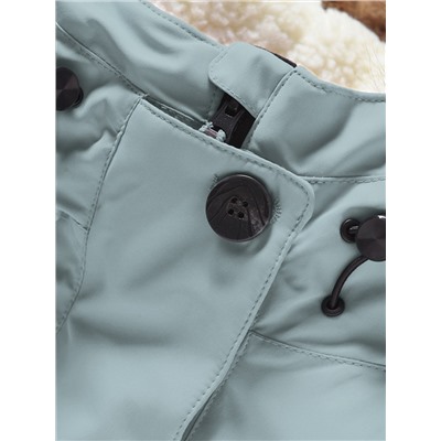 Куртка парка зимняя подростковая для девочки с капюшоном и мехом бирюзового цвета 9446Br