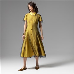 Платье-рубашка многослойное, Стильное самообладание (желтое, 2 в 1)