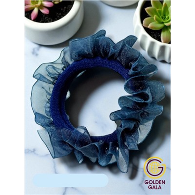 Резинка для волос ажурная с шифоном Р9 синяя 1 шт