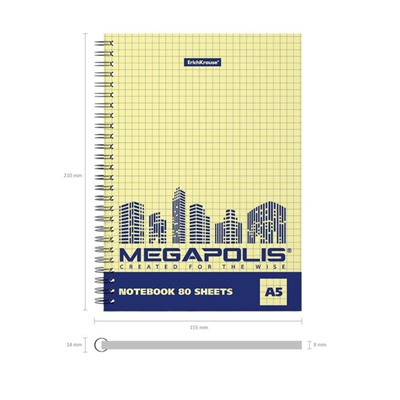 Тетрадь на спирали, 80 листов в клетку, ErichKrause Megapolis Yellow Concept, жёлтый внутренний блок