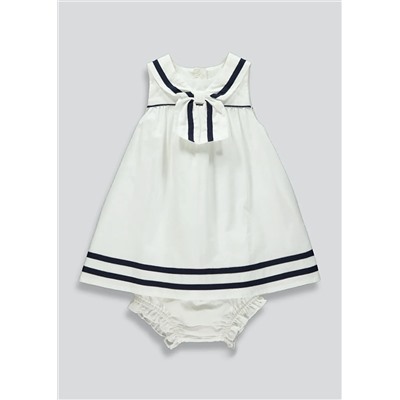 Girls White Sailor Dress (Newborn-23mths)