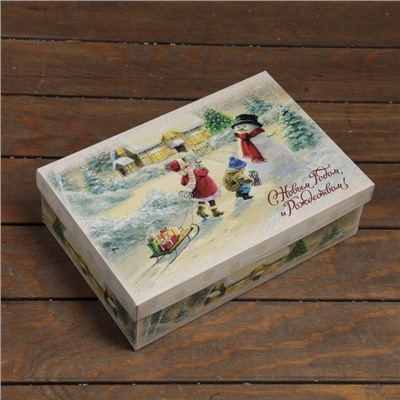 Коробка подарочная новогодняя складная, крышка-дно «С Новым Годом и Рождеством» 30×20×9 см