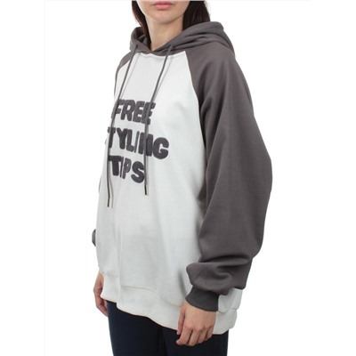 3255 GRAY/WHITE Худи женское (95% хлопок, 5% эластан)