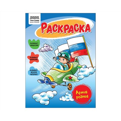 Раскраска А5, 16 стр., ТРИ СОВЫ "Армия родная"