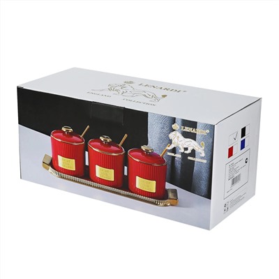 106-220 Набор из 3 баночек 300 мл с ложками на подставке, синий  в под.уп.(х12)