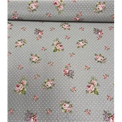 Розы Дамаск мелкие цветы серый фон горох Ткань 280 см 249297