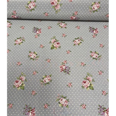 Розы Дамаск мелкие цветы серый фон горох Ткань 280 см 249297