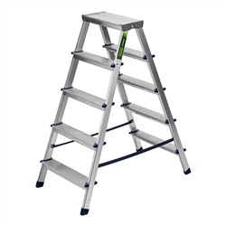 Стремянка двусторонняя 5 ступеней, алюминиевая, Сибртех