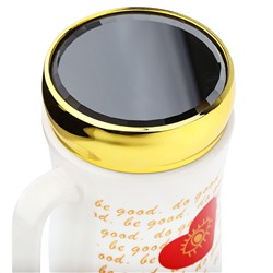 Кружка фарфоровая "Сердца" 480мл, д7,9см h13,5см, глянцевая глазурь, с деколью, цвет - белый, пластмассовая, винтовая крышка, герметичная, с силиконовым уплотнителем, д/горла 6,3см, д/основания 6см, набор 2 штуки, в подарочной коробке (Китай)