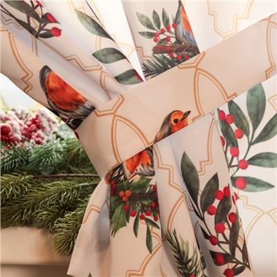 Новогодний комплект штор для кухни с подхватами "Beautiful birds" 145х180см-2 штуки, габардин