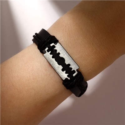 Браслет кожаный «Лезвие», чёрно-коричневый с чернёным серебром, d=7 см