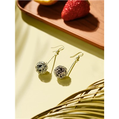 Серьги висячие «Шар плетёный», цвет чёрный в серебре, 6,5см