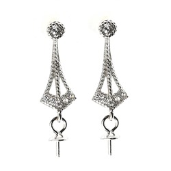 Основа для сережек серебряная, пусеты 17*5мм с фианитами, 1пара