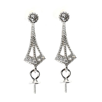 Основа для сережек серебряная, пусеты 17*5мм с фианитами, 1пара