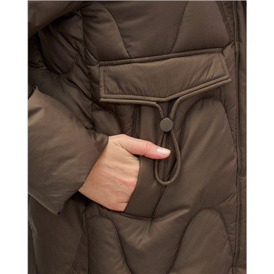 Куртка зимняя женская с капюшоном модная темно-коричневого цвета 7653TK