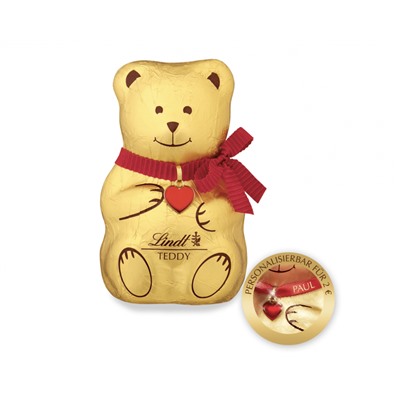 Lindt 2025 Teddy 3stk x 100g, Мишки Линдт из молочного шоколада, 12см, с красным бантом и красным сердцем, 3шт х 100г (300 грамм)