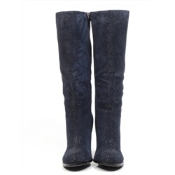 02-F65-011M DARK BLUE Сапоги зимние женские (натуральная замша, натуральный мех (полностью))