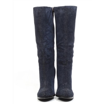 02-F65-011M DARK BLUE Сапоги зимние женские (натуральная замша, натуральный мех (полностью))