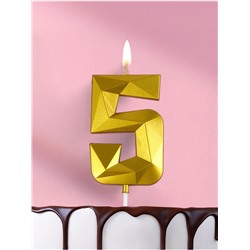 Свеча ГИГАНТ в торт на шпажке «Грань», цифра "5", золотая, 9 см