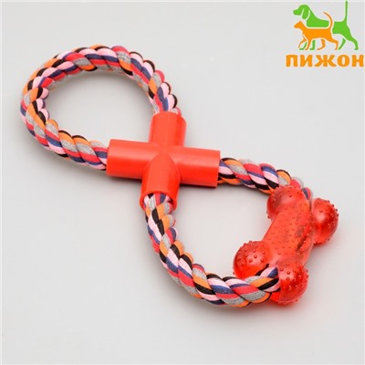 Игрушка тренировочная канатная «Восьмёрка с косточкой», до 25 см до 135 г, микс цветов