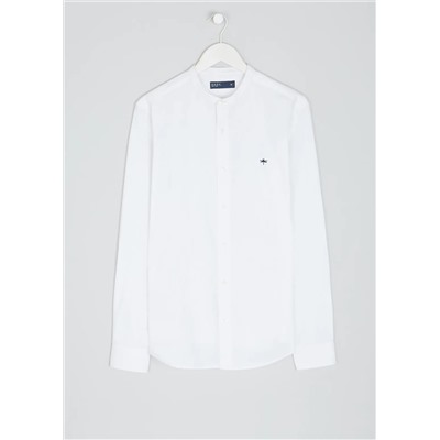 Long Sleeve Slim Fit Grandad Collar Oxford Shirt