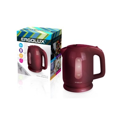Нарушена упаковка!   ERGOLUX ELX-KP04-C10 темно коричневый (чайник пластиковый, 1.7л, 160-250В, 1500-2300Вт)