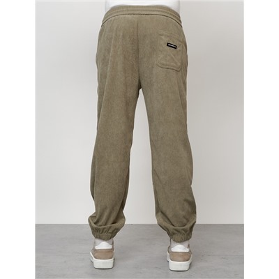 Спортивный костюм мужской модный из микровельвета цвета хаки 55002Kh