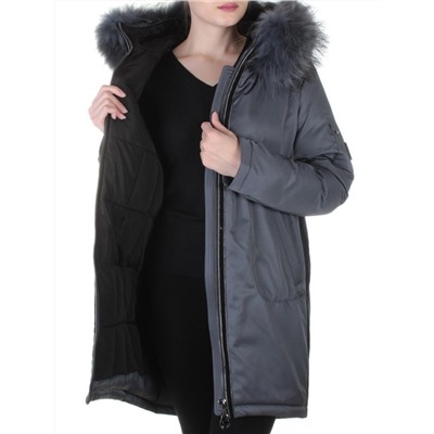 E-1961 DK. GREY Пальто женское с натуральным мехом Evcanbady