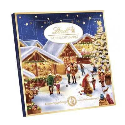 Lindt Mini-Tisch-Adventskalender Weihnachtsmarkt 115g, Линдт Адвент-календарь 2025 Рождественская ярмарка, 24 конфеты, 19см х 19см, 115 грамм