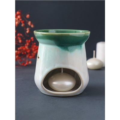 Аромалампа для эфирных масел «Море волнуется», керамика, зелёный, 8.6×8.6×9.8 см