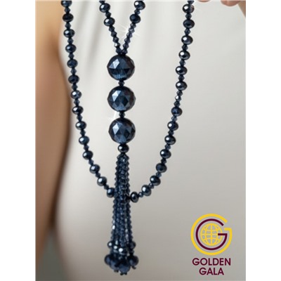 Бусы-колье длинные с кулоном хрустальные П13 Цвет синий гематит