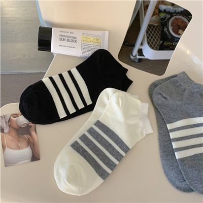 Japanese tide brand TB four -bar striped boat socks black and white gray, short socks, men and women low -top light -mouth cotton short tube socks