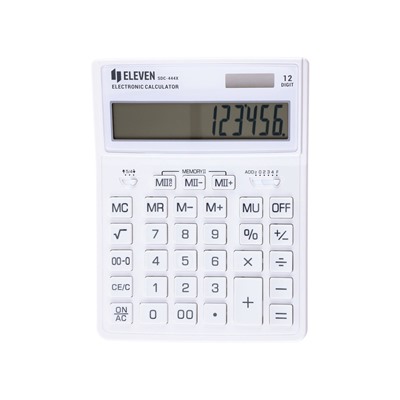 Калькулятор настольный Eleven SDC-444X-WH, 12 разрядов, двойное питание, 155×204×33 мм, белый