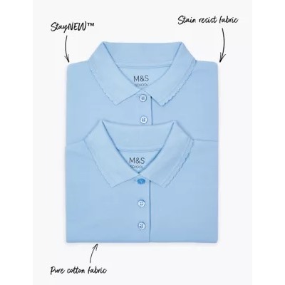 2pk Girls' Stain Resist School Polo Shirts (2-16 Yrs)