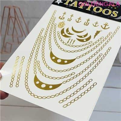 Тату наклейки золотой и серебряный металлик лист 15х20 5 мм Арт 3