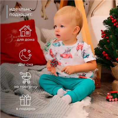 Футболка детская MINAKU New Year's cars, рост 68-74 см, белая