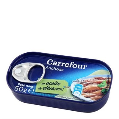 Anchoas en aceite de oliva Carrefour 50 g.