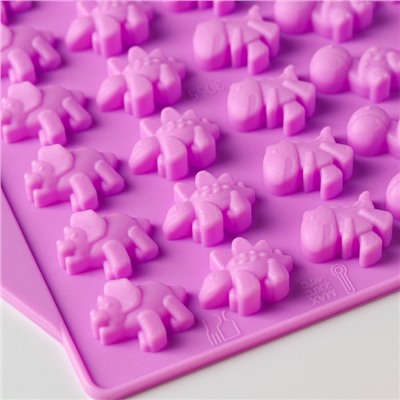 Форма для мармелада Доляна «Дино», силикон, 19×11.7 см, 48 ячеек (1.9×1 см), МИКС