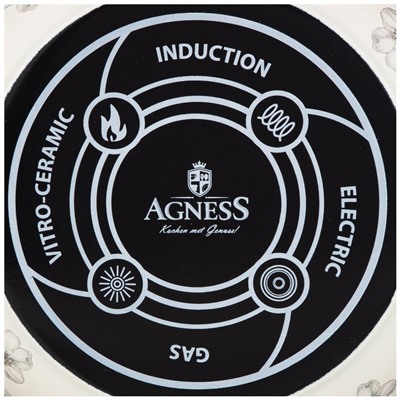 КАСТРЮЛЯ ЭМАЛИРОВАННАЯ AGNESS С КРЫШКОЙ, СЕРИЯ ЯБЛОНЕВЫЙ САД 3,8Л, ДИА.20СМ ПОДХОДИТ ДЛЯ ИНДУК.ПЛ