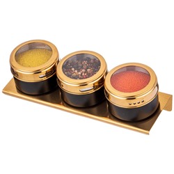 НАБОР ДЛЯ СПЕЦИЙ AGNESS 4 ПР."ЧЕРНОЕ ЗОЛОТО" НА МАГНИТАХ, В Т.Ч. МЕТАЛ.ПОДСТАВКА 20*6*5 СМ