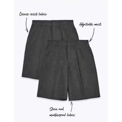 2pk Boys' Easy Dressing School Shorts (3-14 Yrs)