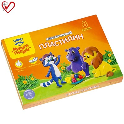 Пластилин Мульти-Пульти "Приключения Енота", 08 цветов, 160г, со стеком, картон