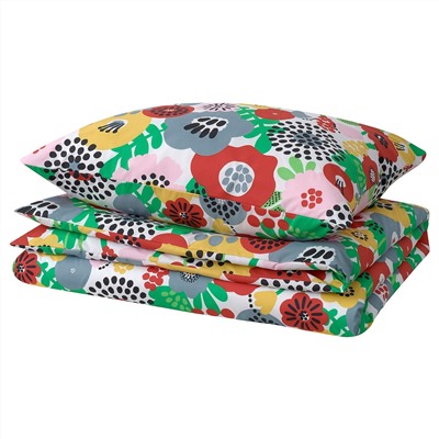 BRUKSVARA, Bettwäsche-Set, 2-teilig, bunt/Blumenmuster,, 140x200/80x80 cm