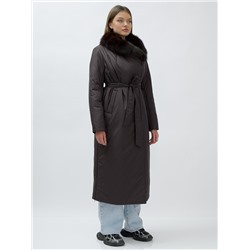 Пальто зимнее женское с мехом песец люкс класса темно-коричневого цвета 5071TK