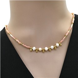 Чокер из циркона с жемчугом цвет персиковый, 41см