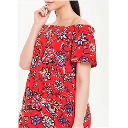 Red Floral Bardot Dress