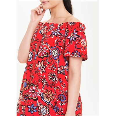 Red Floral Bardot Dress